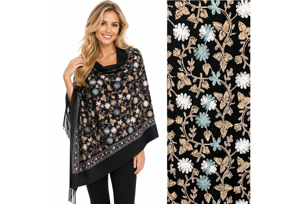 Embroidered Button Shawl