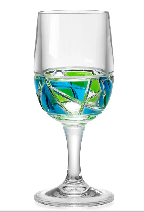 WINE GLASS - PEACOCK, AZURE, IREDESCENT