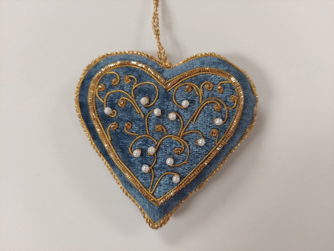 Blue Velvet Heart Ornament