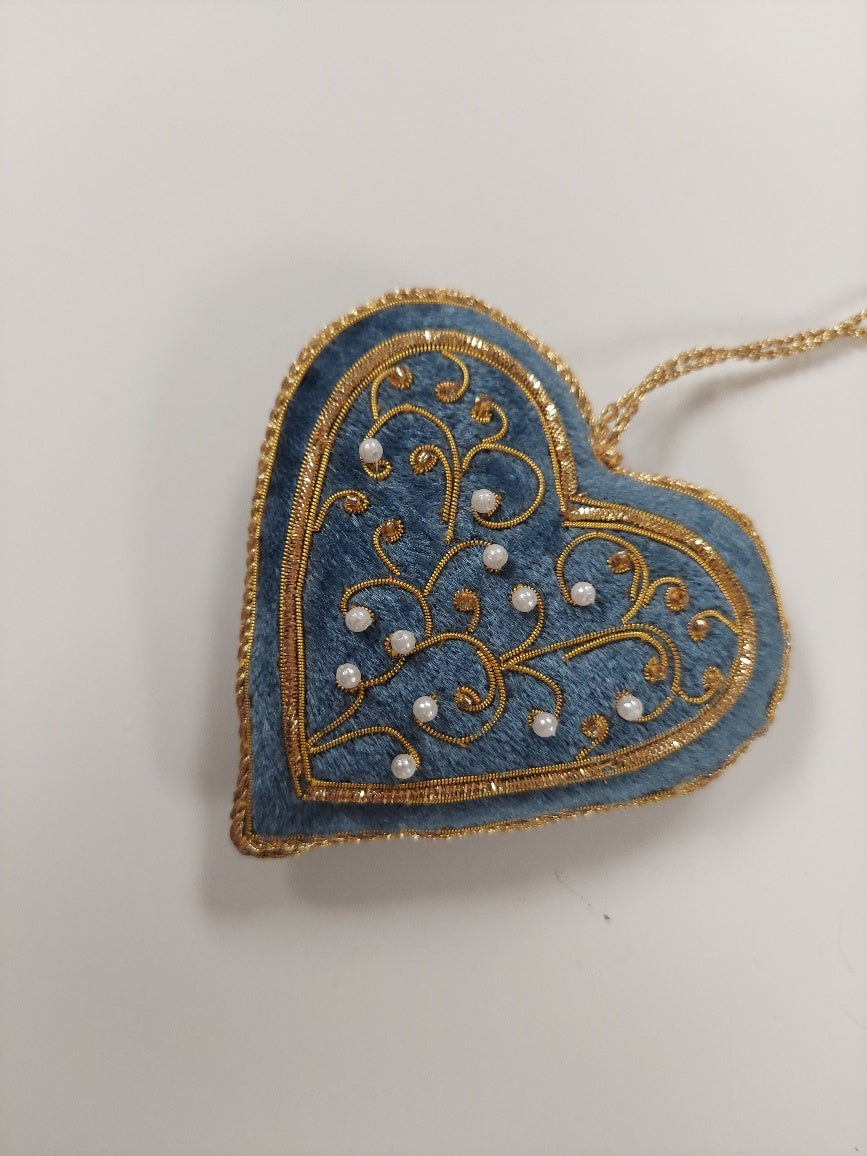 Blue Velvet Heart Ornament