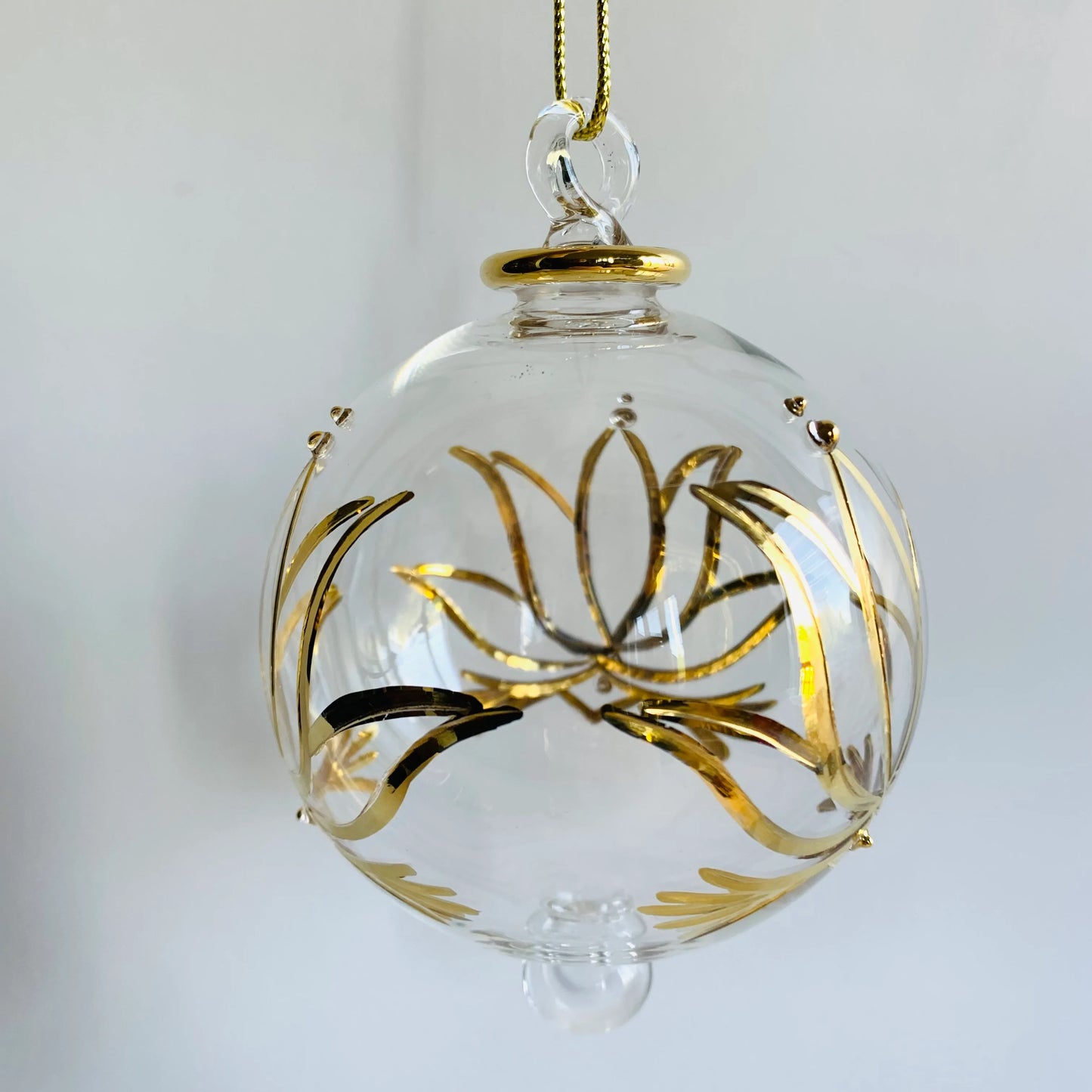 Blown Glass Ornament Gold Lotus